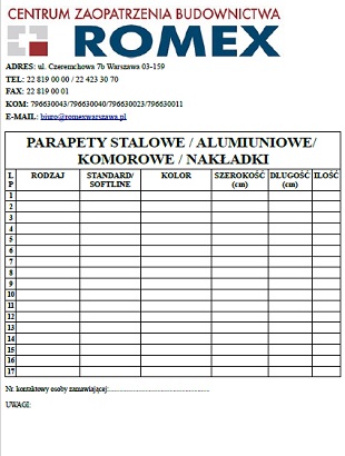 Druk zamówień parapety STAL,ALU,PCV,NAKŁADKI